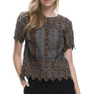 Endless Rose Embroidered Top With Zig Zag Hem Size Small